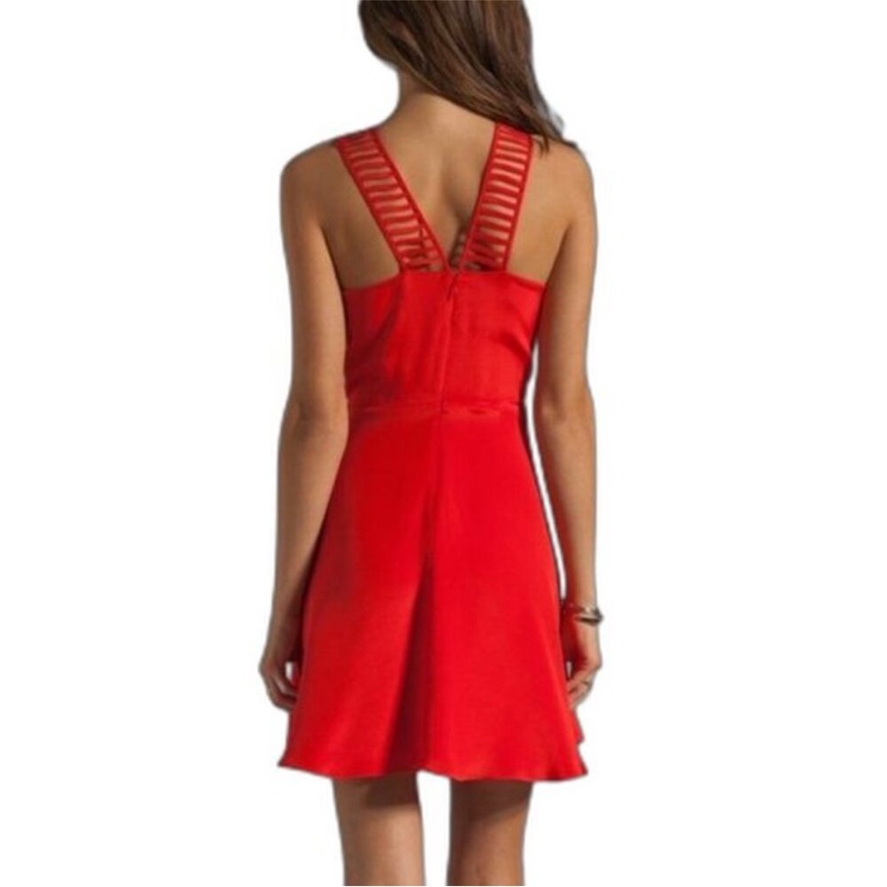 Parker Sarah Red Silk Caged Bodice Sleeveless Fit & Flare Dress Size Medium - Picture 4 of 15